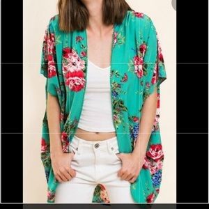 Umgee Gorgeous Green Floral Kimono Small Medium